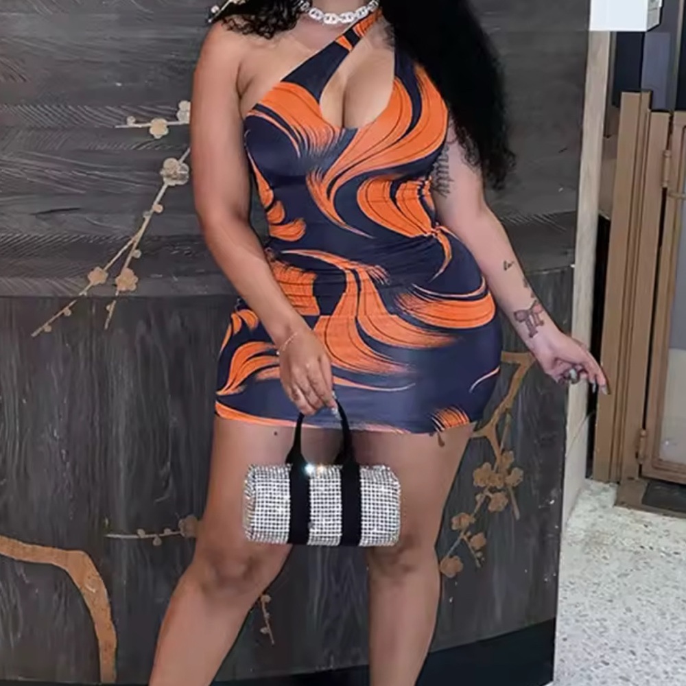 Orange and Blue Swirl Mini Dress